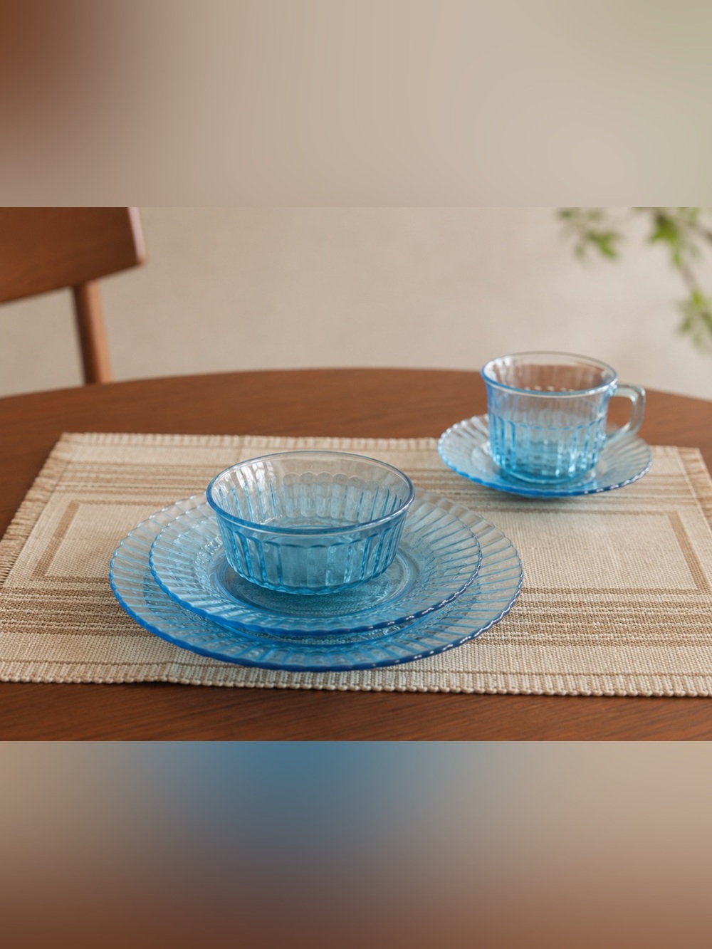 Vintage Fortecrisa Azure Blue Glass 5-Piece Place Setting – Made in Mexico